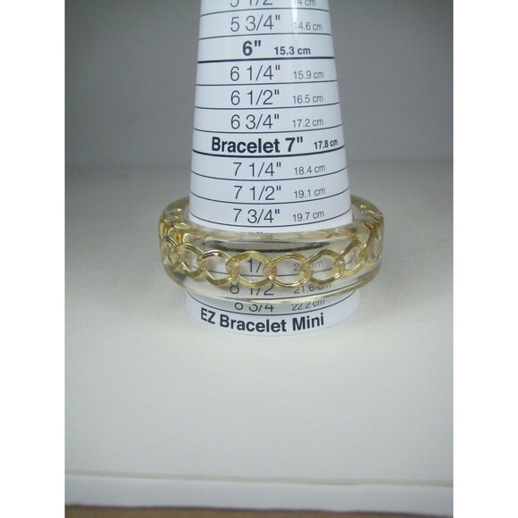 Vintage  Clear Lucite Bangle Bracelet Goldtone Curb Chain Inset Wide Statement - Picture 4 of 10